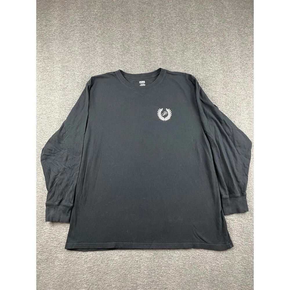 Pink Victoria Secret Black Long Sleeve Womens T-Shirt with Chest Logo Size Large